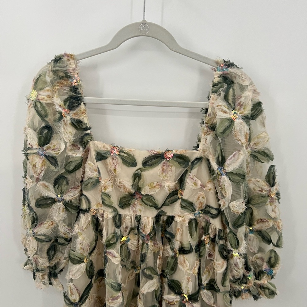 Storia babydoll puff sleeve textured mini dress - Picture 3 of 13